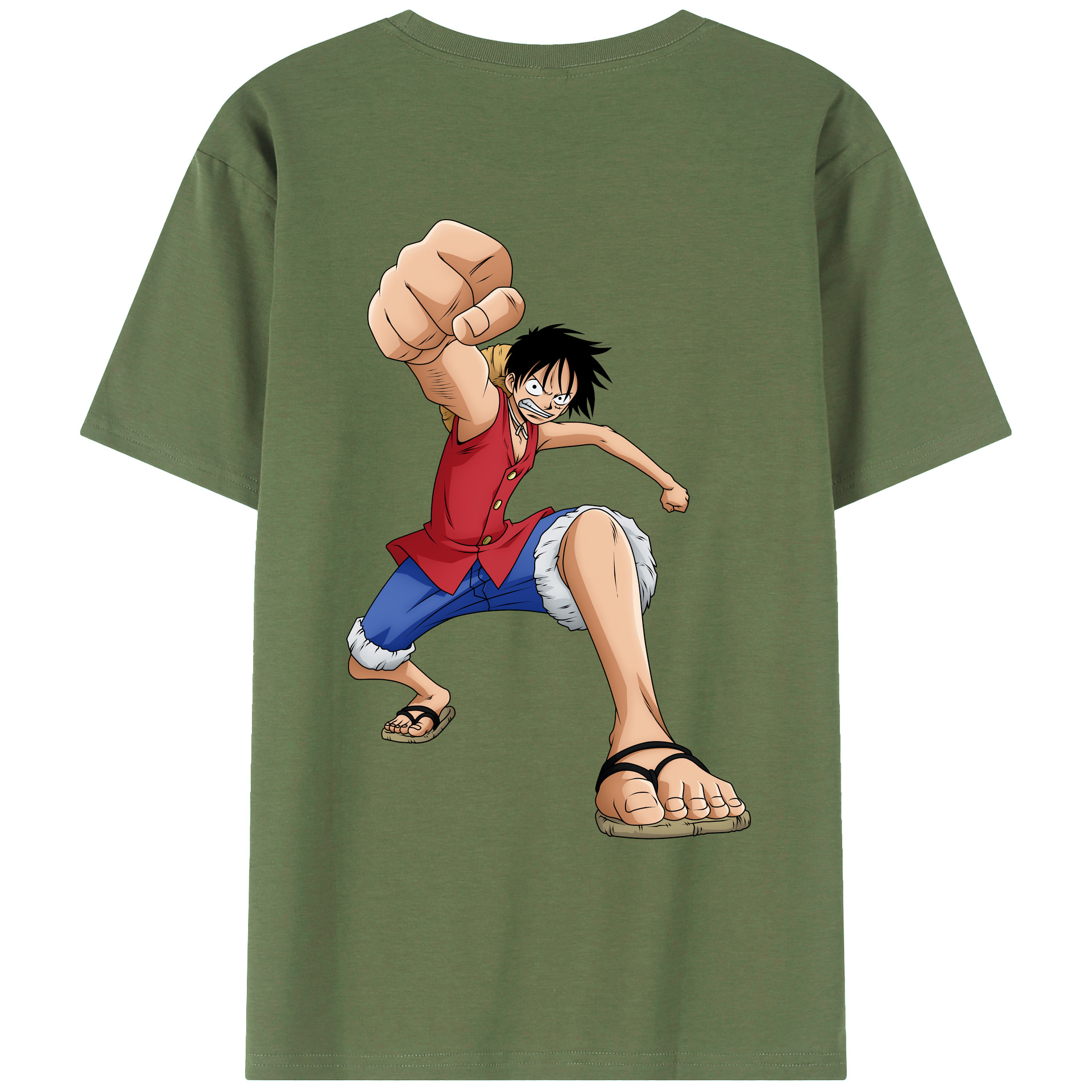 ワンピース モンキー・D・ルフィ ONE PIECE Monkey D. Luffy 綿100％ メンズ半袖Tシャツ（バックプリント） 通気性